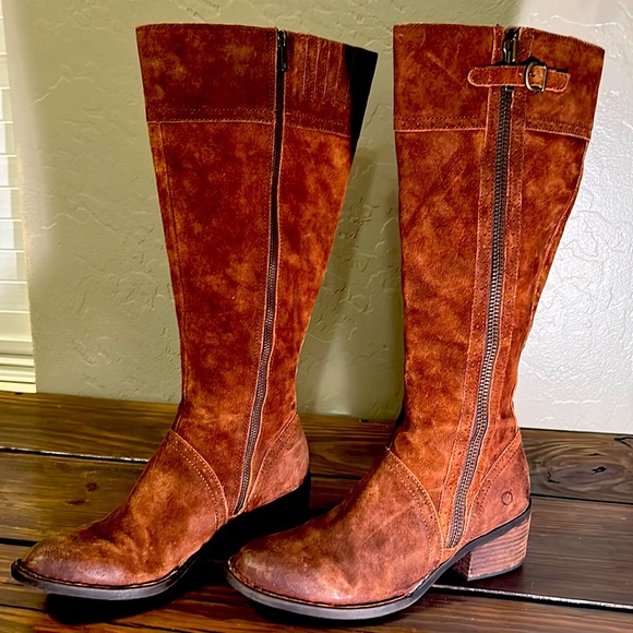 Born Shoes Born Brown Leather Knee High Boots With Double Side Zip